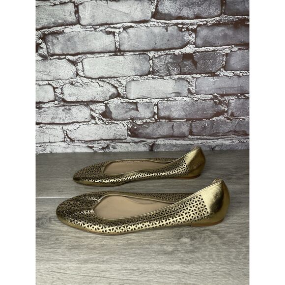 J.Crew Nora Metallic Gold Leather Perforated Ballet Flats Women’s Sz 10M US/41EU - Picture 15 of 16
